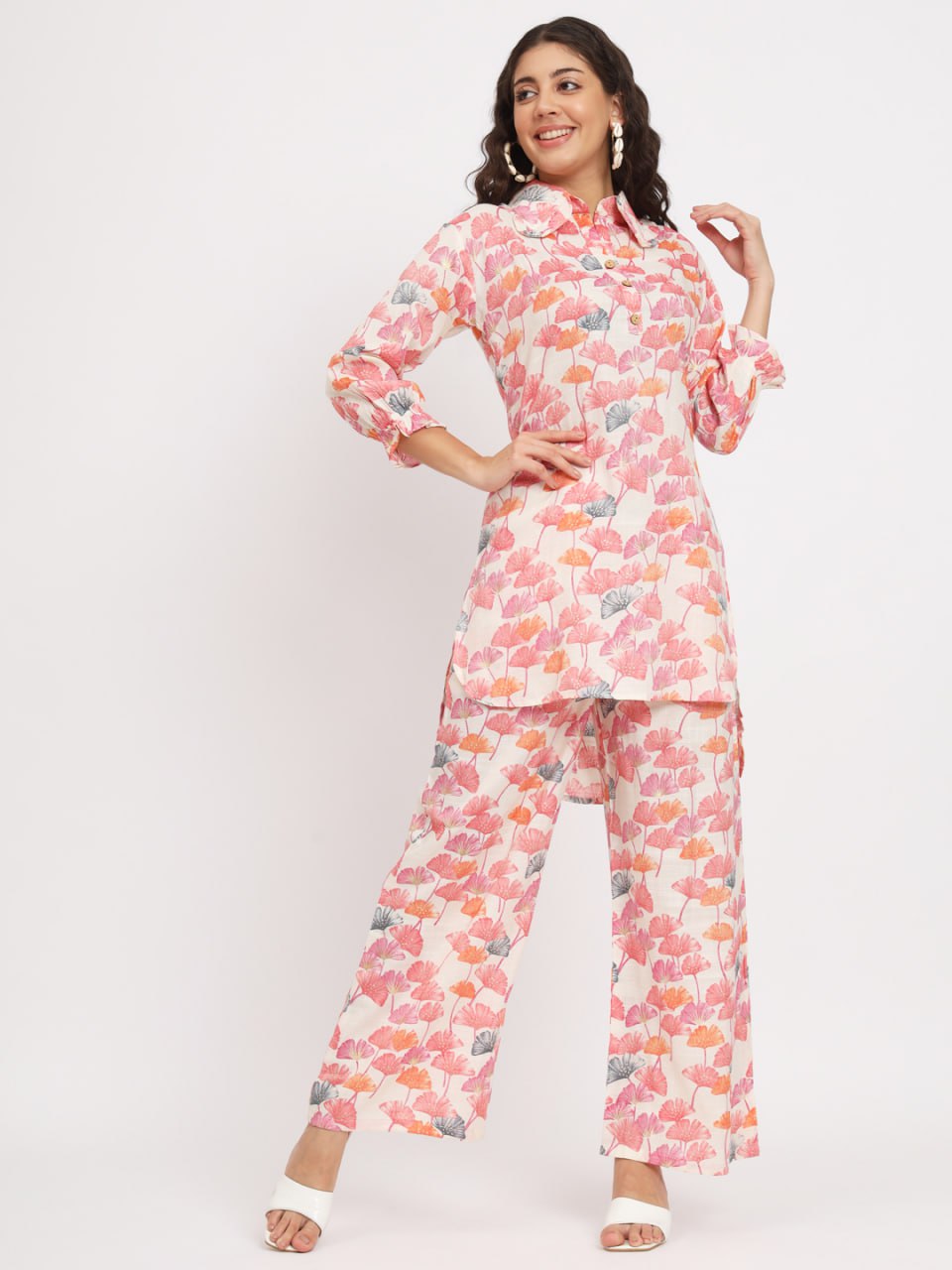 White printed top And plazzo co -ord set –