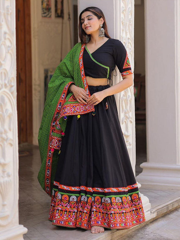 Buy PMD Fashion Women Black and Red Embroidered Satin Blend Net Semi  Stitched Lehenga Choli (Free Size, Pack of 1) Online at Best Prices in  India - JioMart.