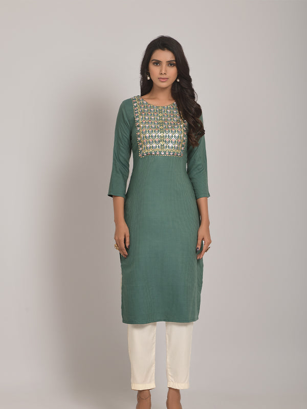 Green Designer Rayon Kurti For Girls