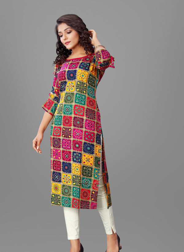 designer multi colored  fancy cotton bandhani straight kurta for women's