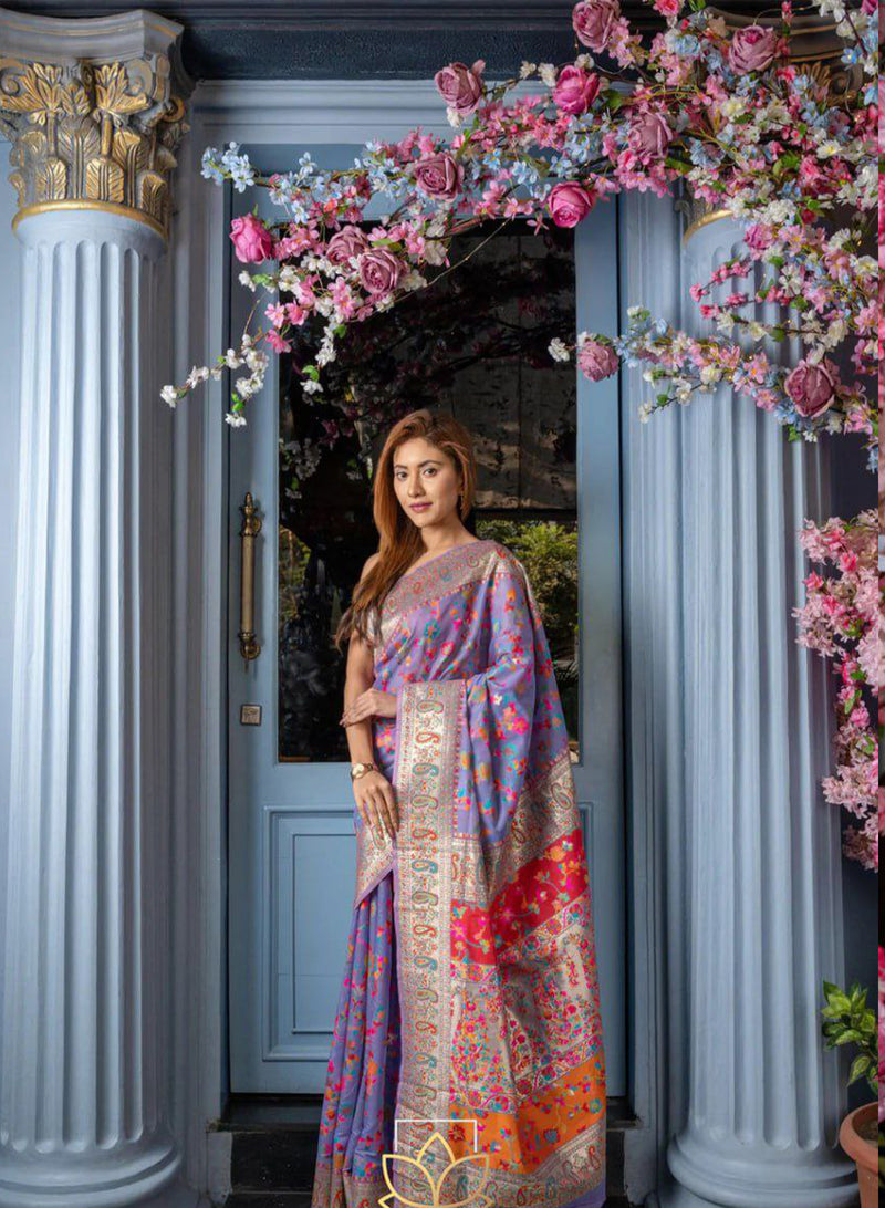 designer kashmiri weaving pure zari with blouse piece