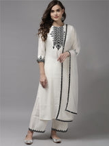 White Embroidered Work Viscose Rayon Blend kurta set