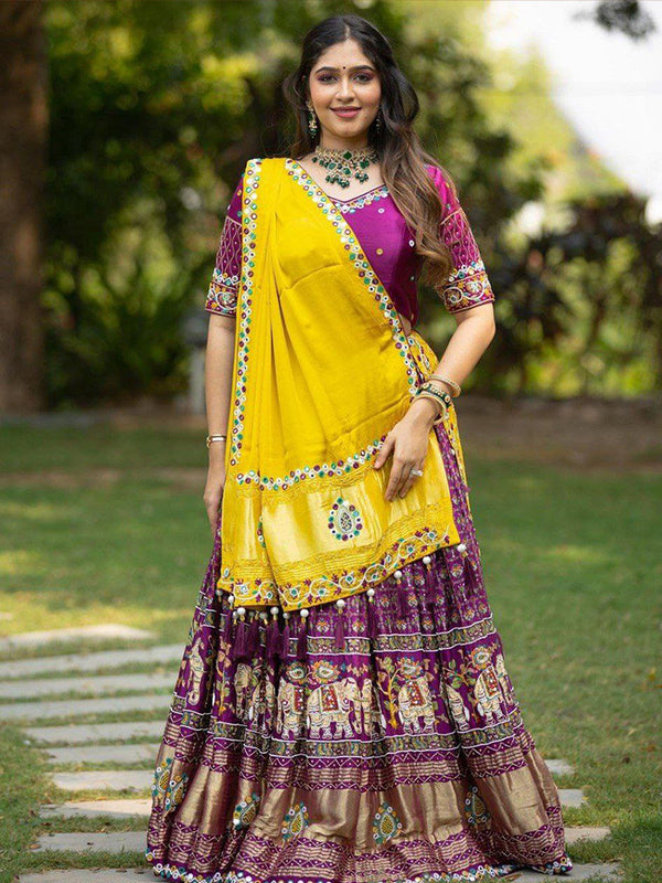 Yellow Silk Mirror Work Lehenga Choli With Dupatta