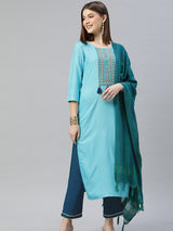 Women Sequence Embroidered Kurta With Pant And Dupata Set