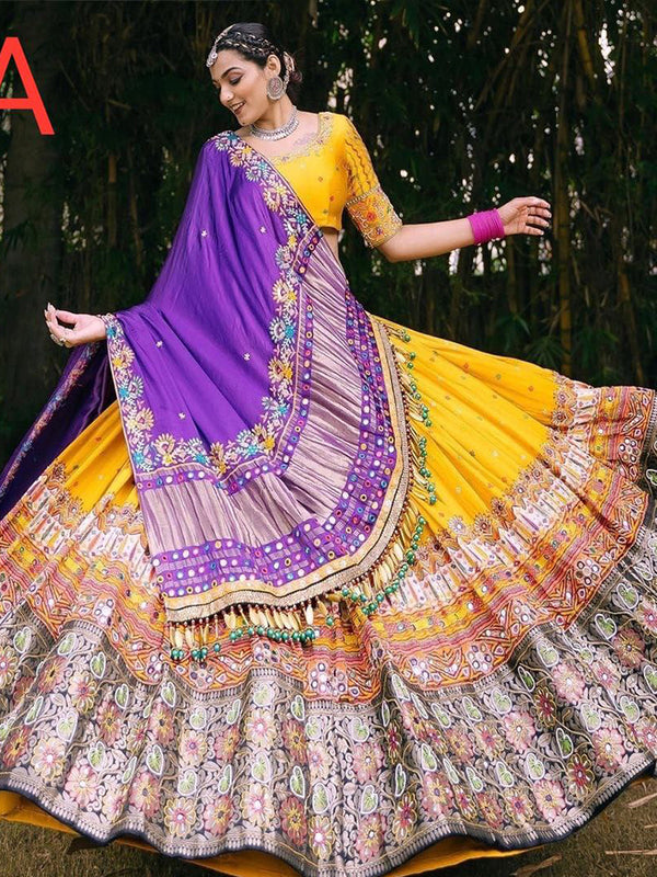 Yellow Silk Mirror Work Lehenga Choli With Dupatta