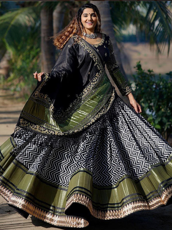 Black Georgette Mirror Work Lehenga Choli With Dupatta