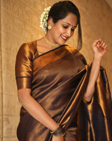 Brown Banarasi Silk With Jacquard Work Saree With Attractive Blouse Piece