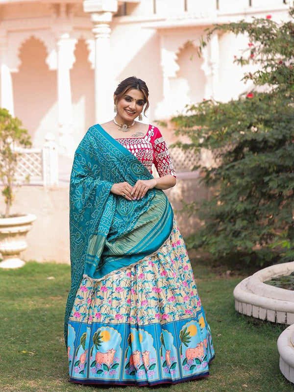 Blue Silk Heavy Mirror Work Lehenga Choli For Women