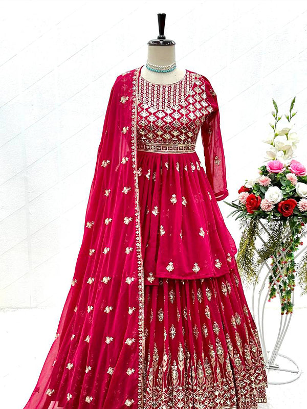 Red Designer Fox Georgette Lehenga Choli With Dupatta