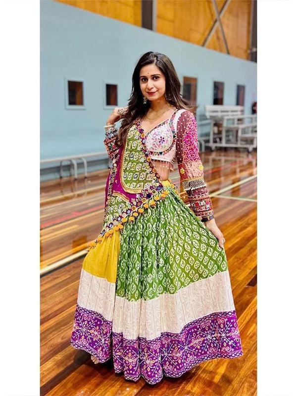 Multicolor Designer Silk Digital Print With Mirror Work Lehenga Choli