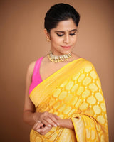 Yellow Designer Silk With Jacquard Work Saree With Attractive Blouse Piece