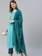 Women Sequence Embroidered Kurta With Pant And Dupata Set