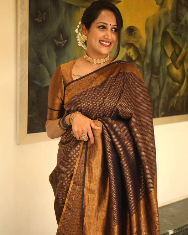 Brown Banarasi Silk With Jacquard Work Saree With Attractive Blouse Piece