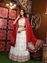 White Silk Mirror Work Lehenga Choli With Dupatta