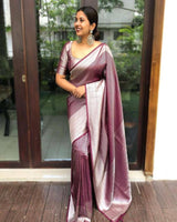 Maroon Banarasi Silk With Jacquard Work Saree With Attractive Blouse Piece