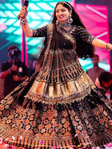 Black Silk Mirror Work Lehenga Choli With Dupatta