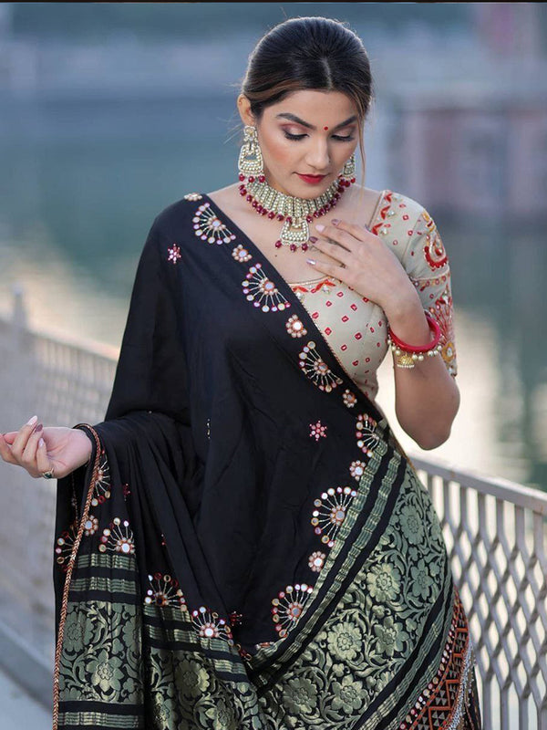 Black Georgette Embroidery Thread Work Lehenga Choli With Dupatta