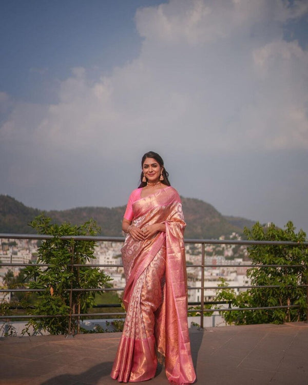 Pink Designer Silk With Jacquard Work Saree With Attractive Blouse Piece