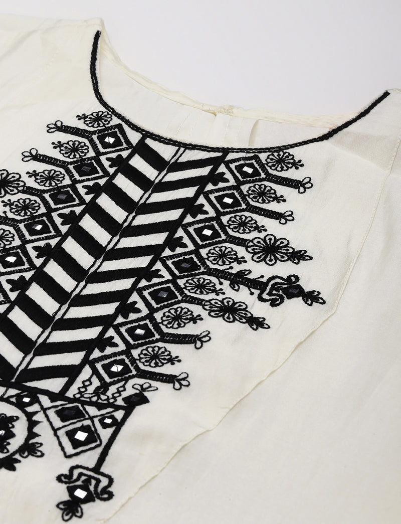 White Embroidered Work Viscose Rayon Blend kurta set