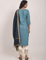 Sky blue Sequence Embroidered Kurta With Lycra Pant And Jacquard Dupata