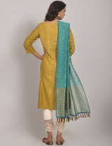 Yellow Sequence Embroidered Kurta With Lycra Pant And Jacquard Dupata