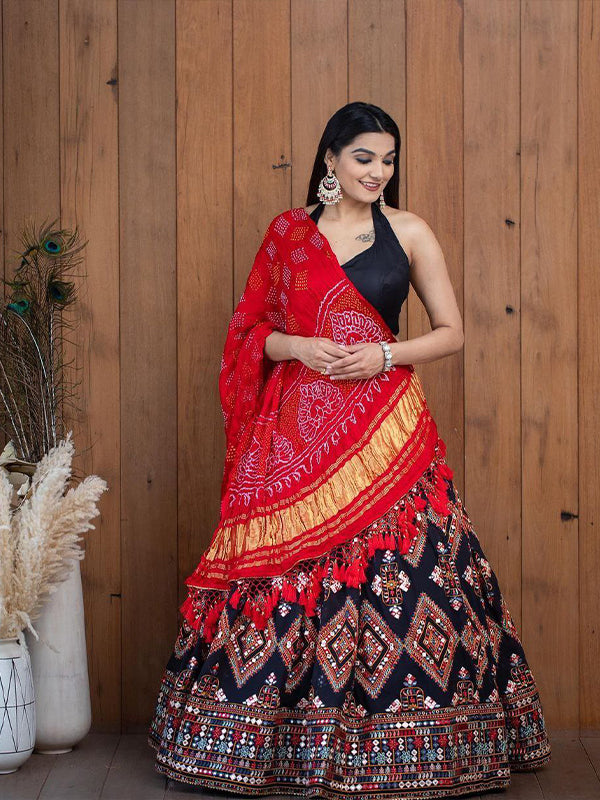 Black Silk Lehenga Choli With Embroidery Mirror Work