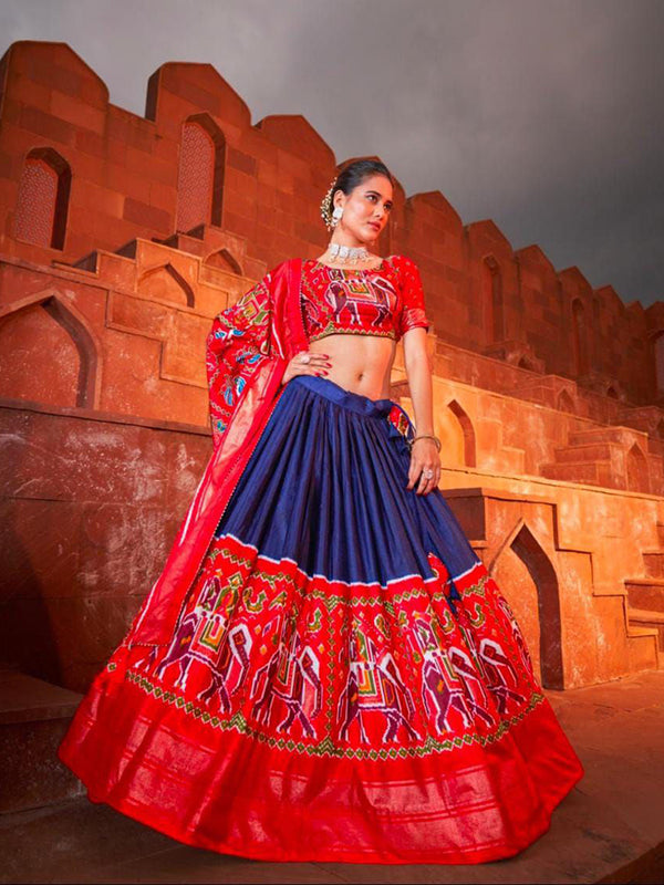 Blue Georgette Embroidery Thread Work Lehenga Choli With Dupatta