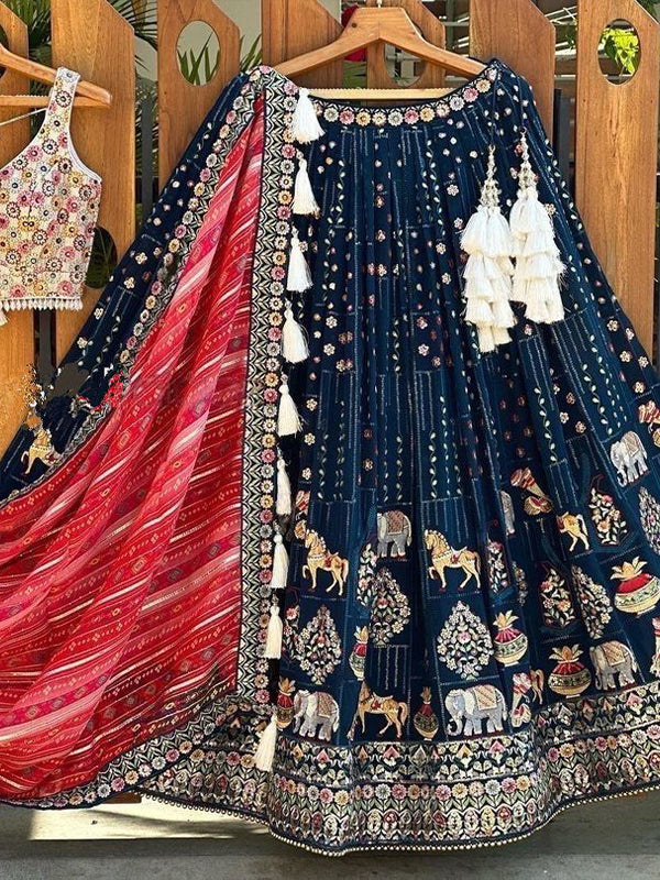 Blue Silk Heavy Sequence Work Lehenga Choli With Dupatta