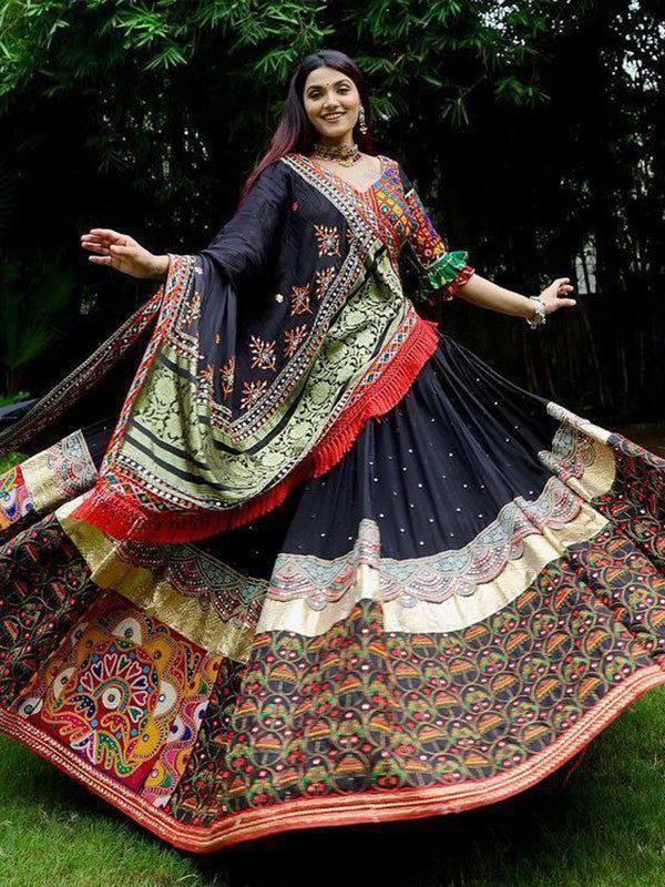 Black Silk Real Mirror And Lace Work Lehenga Choli With Dupatta