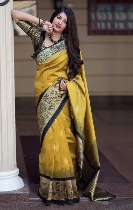 Yellow Designer Silk With Jacquard Work Saree With Attractive Blouse Piece