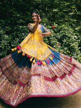 Yellow Silk Mirror Work Lehenga Choli With Dupatta