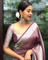 Maroon Banarasi Silk With Jacquard Work Saree With Attractive Blouse Piece