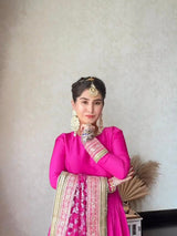 pink tapeta silk kurta with plazo with dupatta for girl