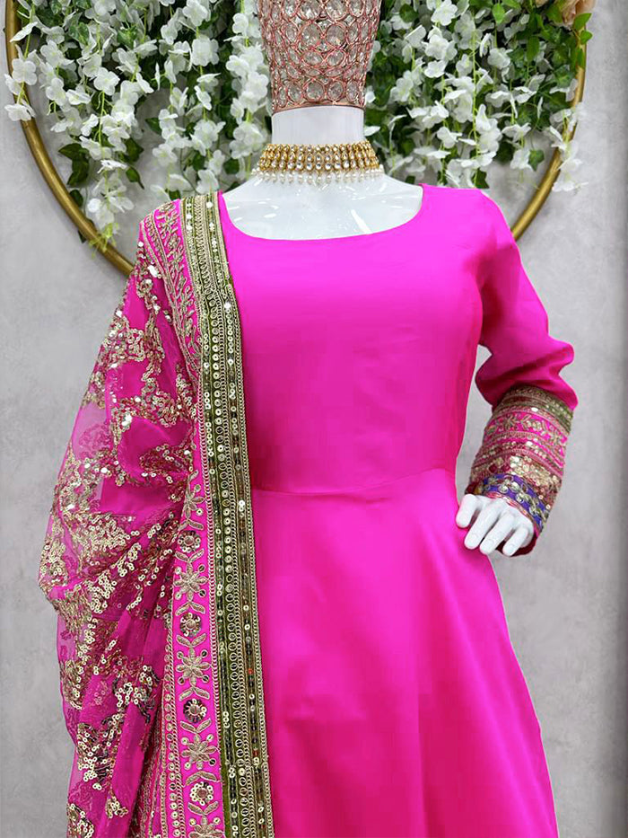 pink tapeta silk kurta with plazo with dupatta for girl