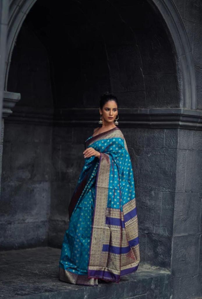 Blue Designer Silk Saree With Jacquard Work