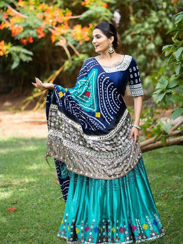 Blue Designer Silk Real Mirror Work Lehenga Choli With Dupatta
