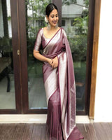 Maroon Banarasi Silk With Jacquard Work Saree With Attractive Blouse Piece