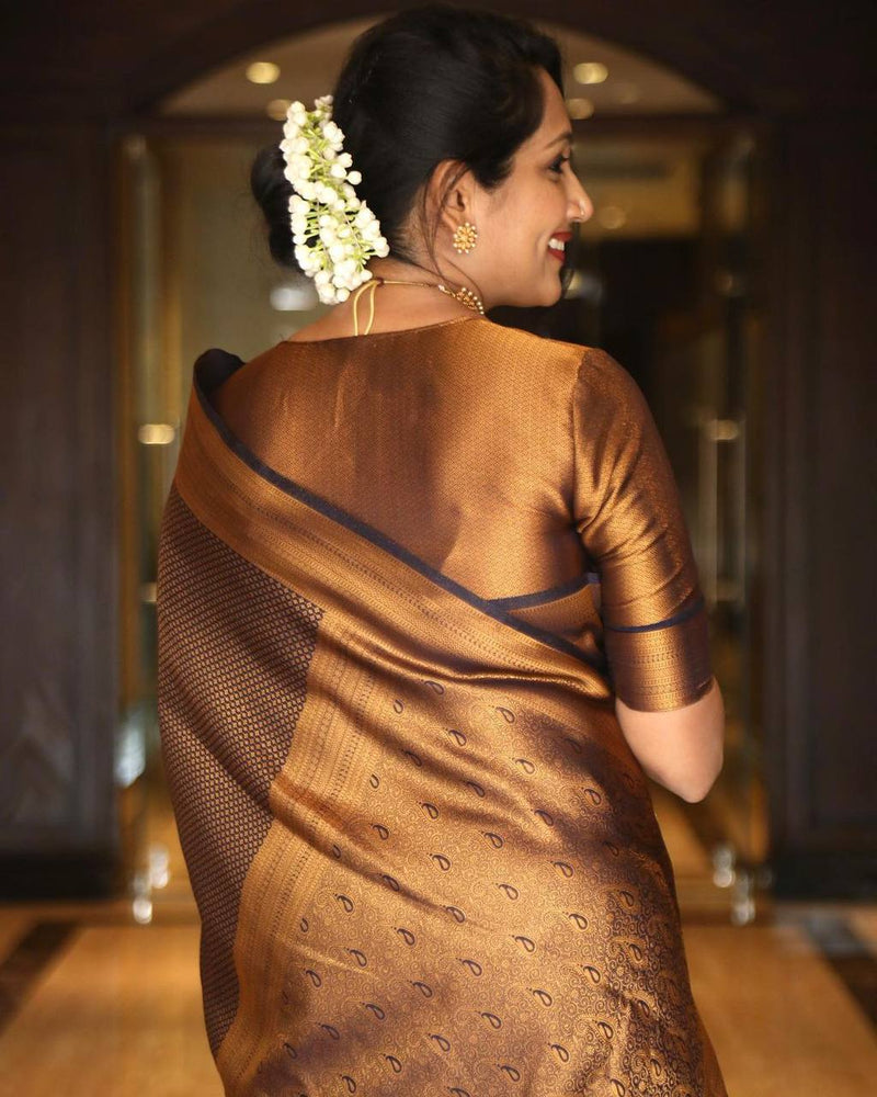 Brown Banarasi Silk With Jacquard Work Saree With Attractive Blouse Piece