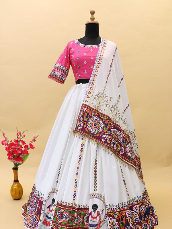 White Digital Printed Designer Navratri Special Lehenga Choli