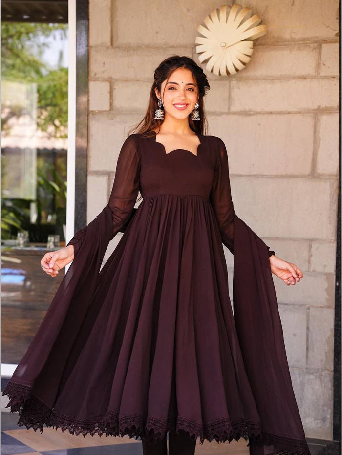 brown designer georgette gown 