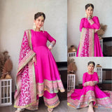 pink tapeta silk kurta with plazo with dupatta for girl