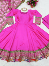 pink tapeta silk kurta with plazo with dupatta for girl