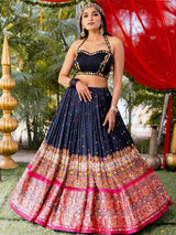 Blue Silk MIrror Work Lehenga Choli With Dupatta