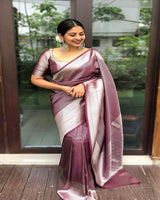 Maroon Banarasi Silk With Jacquard Work Saree With Attractive Blouse Piece