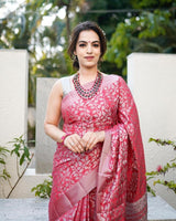 Pink Silk With Jacquard Work Saree With Amazing Blouse Piece