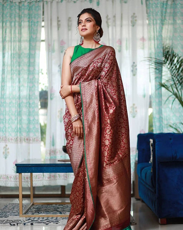 Maroon Designer Silk Saree With Jacquard Work