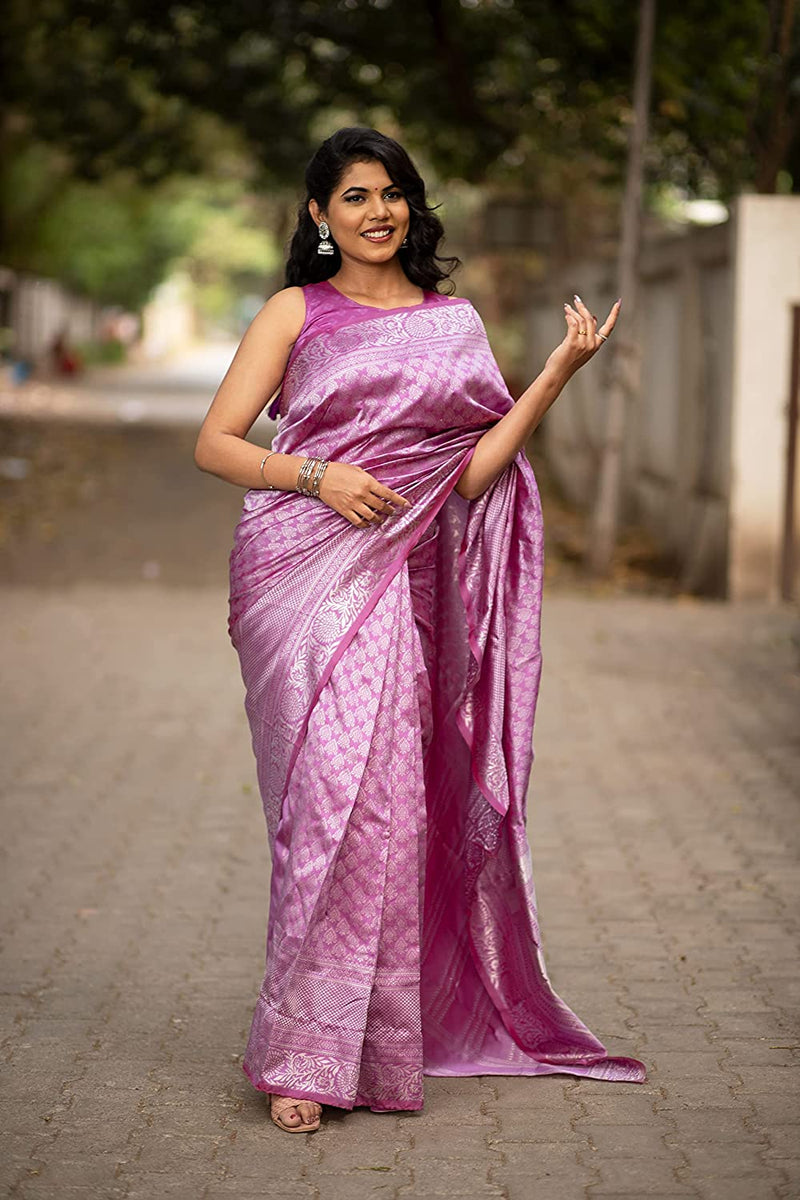 Purpal Banarasi Silk With Jacquard Work Saree With Amazing Blouse Piece