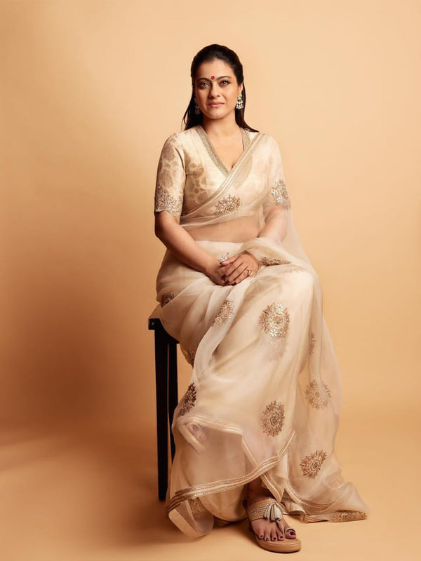 golden organza silk & embroidery work saree for women