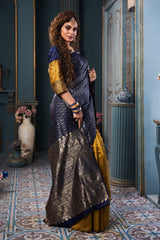 Blue Banarasi Silk With Jacquard Work Saree With Attractive Blouse Piece