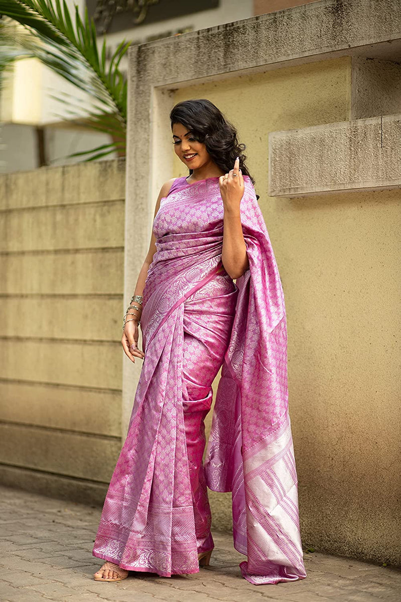 Purpal Banarasi Silk With Jacquard Work Saree With Amazing Blouse Piece